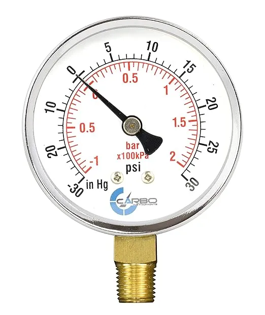 2-1/2" Pressure Gauge, Chrome Plated Steel Case, Dry, Compound Vacuum -30 Hg - 0-30 psi Lower Mount 1/4" NPT
