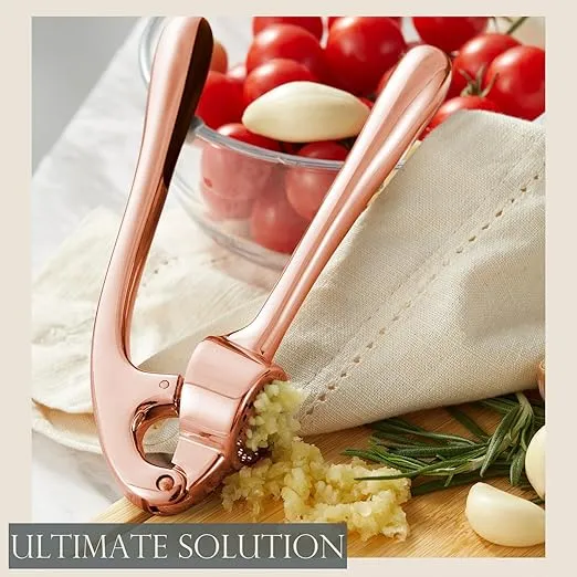 Premium Garlic Press, Professional Garlic Mincer, Easy to Squeeze and Clean, Rust Proof & Dishwasher Safe, Efficient Ginger Crusher - Rose Golden