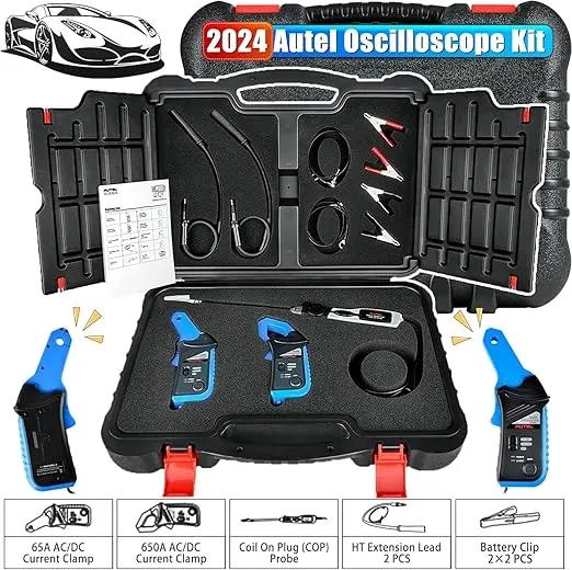 Autel MaxiSys MSOAK Oscilloscope Accessory Kit, Compatible with Autel Sanner Ultra/ MS919 & MaxiScope MP408, 65A/ 650A AC/DC Current Clamp, Coil On Plug Probe, HT Extension Lead, 2*2pcs Battery Clip