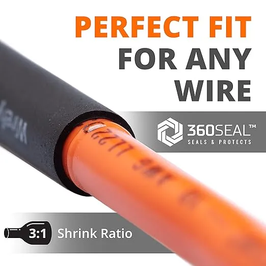 Wirefy 3/16" Heat Shrink Tubing - 3:1 Ratio - Adhesive Lined - a resistant Heat Shrink - Black - 50 Feet Roll