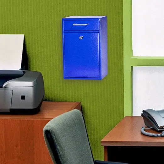 Mail Boss 7424 High Security Steel Locking Wall Mounted Mailbox Office Drop Comment Letter Deposit Box, Blue