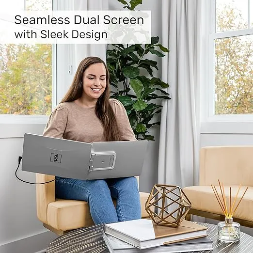 SideTrak Swivel 14" Patented Attachable Portable Monitor for Laptop | FHD TFT Laptop Dual Screen | Mac, PC & Chrome Compatible | Fits All Laptops | Powered by USB-C or Mini HDMI (Light Silver)