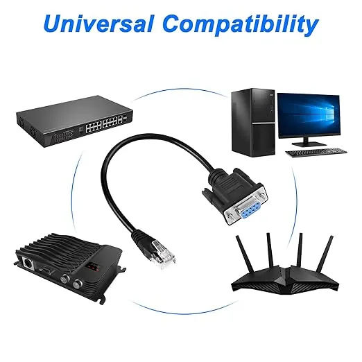 MEIRIYFA DB9 9PIN to RJ45 Console Cable, RJ45 Male to DB9 9-Pin Female RS232 Serial Port Cat5 Ethernet LAN Console Cable for Routers, Switches - 28cm