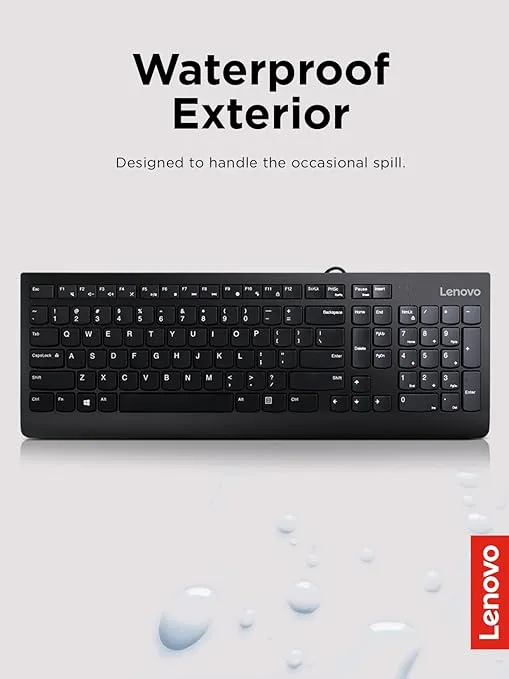 Lenovo 300 USB Keyboard, Wired, Adjustable Tilt, Ergonomic, Windows 7/8/10, GX30M39655, Black