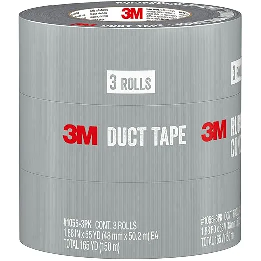 3M Duct Tape, 3 Rolls, 1.88 Inches x 55 Yards, Hand Tear, Bundle, Patch, Protect & Repair, Great Strength For Durability, Adheres To Multiple Surfaces (1055-3PK)