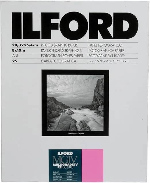 Ilford Multigrade IV RC Deluxe Resin Coated VC Variable Contrast Black & White Enlarging Paper - 8x10" - 25 Sheets - Glossy Surface