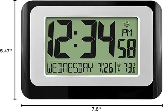 La Crosse Technology W88631 Digital Atomic Black Wall Clock with Temperature