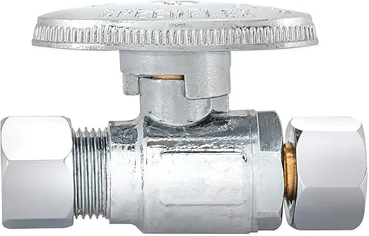 Eastman Retrofit Quarter Turn Stop Valve, 3/8 Inch OD x 3/8 Inch Female Compression, Chrome Plate, 10734LF