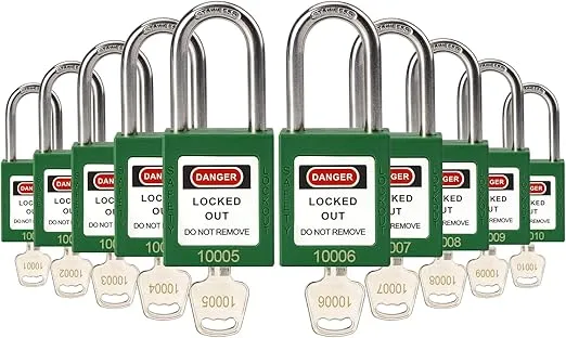 10 Green Lockout Tagout Locks with Brass Core,Keyed Different,OSHA Compliant Safety Locks(Green,Key Different,Brass Core)
