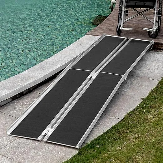 HOMCOM Wheelchair Ramp 10FT, Folding Aluminum Threshold Ramp with Non-Slip Surface, Transition Plate, 594lbs Weight Capacity for Home, Doorways, Curbs, Steps