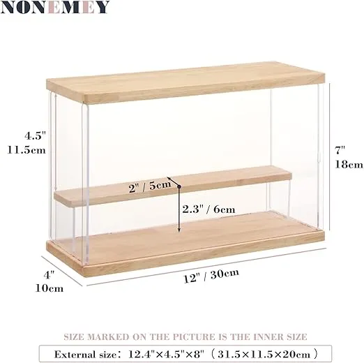 NONEMEY Clear Acrylic Display Case Stand with LED Light 2/3/4/5/6 Tier Storage Box Showcase Dustproof Organizer Box for Collectibles (2Tier 12*4*7inch)