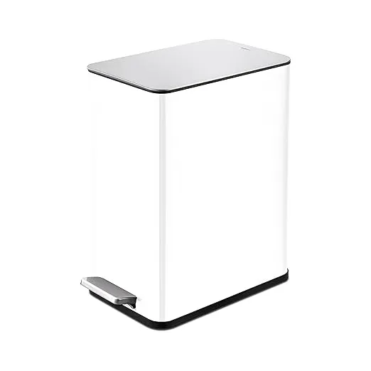 QUALIAZERO 2.6 GAL/10L, Slim Shape, Stainless Steel Step-ON CAN, with Soft Close LID (Bright White)