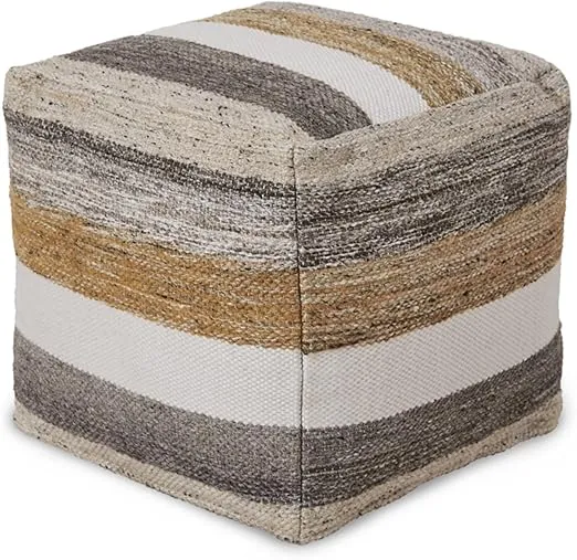 Signature Design by Ashley Josalind 16 Inch Casual Wool Pouf, Gray & Beige