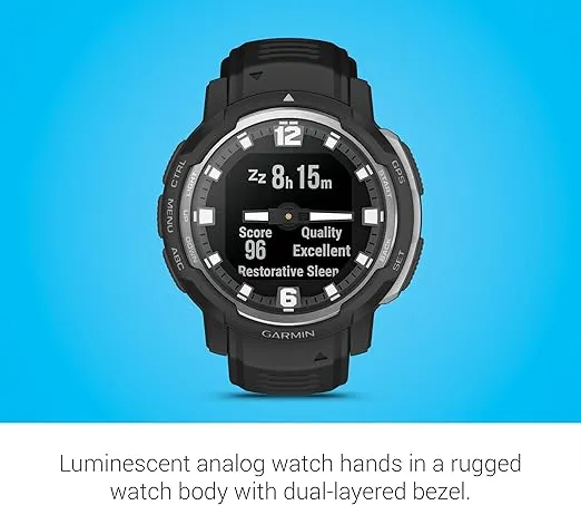 Garmin Instinct Crossover, Rugged Hybrid Smartwatch, Analog Hands and Digital Display, Black