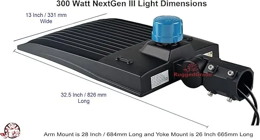 RuggedGrade 42,000 Lumen - 300 watt NextGen III LED Shoebox Lights - 3000K Warm White - with Photocell - Slip FIT Mount -10KV Surge