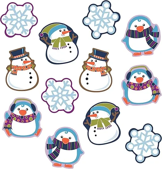 Carson Dellosa 36-Piece Winter Bulletin Board Cutouts, Snowman, Penguin & Snowflakes Cutouts for Bulletin Board, Snowman Classroom Cutouts, Winter Classroom Décor