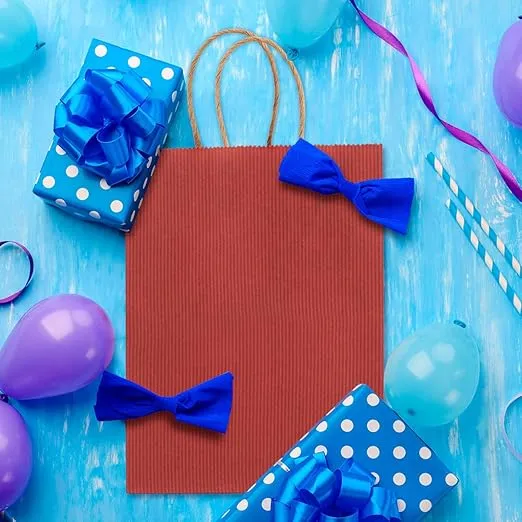 BagDream Kraft Paper Bags 25Pcs 5.25x3x8 Inches Small Paper Gift Bags with Handles Red Gift Bags with Stripes for Christmas Valentine‘s Day Party Favor
