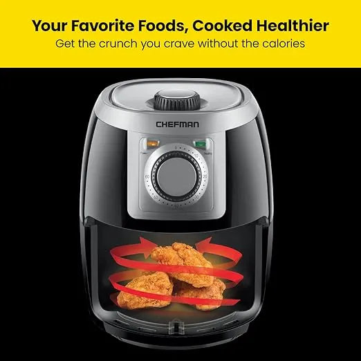 CHEFMAN Small, Compact Air Fryer Healthy Cooking, 2 Qt, Nonstick, User Friendly and Adjustable Temperature Control w/ 60 Minute Timer & Auto Shutoff, Dishwasher Safe Basket, BPA - Free, Black