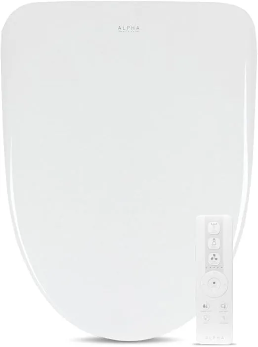 ALPHA BIDET iX Pure Bidet Toilet Seat in Round White | Ultra Low Profile | Endless Warm Water | Arced Stainless Steel Nozzle | Blue LED Nightlight | Dryer…