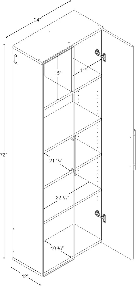 Prepac HangUps 24" Large Garage Cabinet, Bathroom Cabinet Wall Mount, Laundry Cabinet, Kitchen Wall Cabinet, Ideal for Garage, Kitchen and Laundry Organization 24" W x 72" H x 12" D, Light Gray