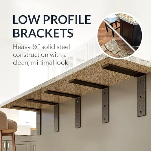 Iron Supports Front Mount L Bracket - Heavy Duty Steel Countertop Bracket for Granite Countertops - Support Bracket for Counters, Benches, Shelves & More (Raw Steel - 16" Deep x 12" High)