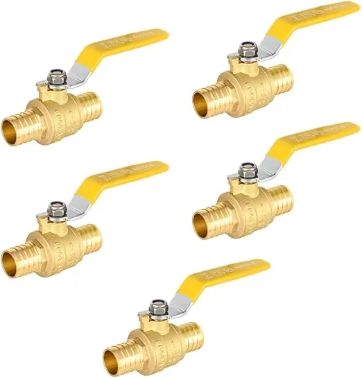5-Pack EFIELD 1-Inch Pex Crimp Brass Full Port Shut-off Ball Valve, Yellow Level