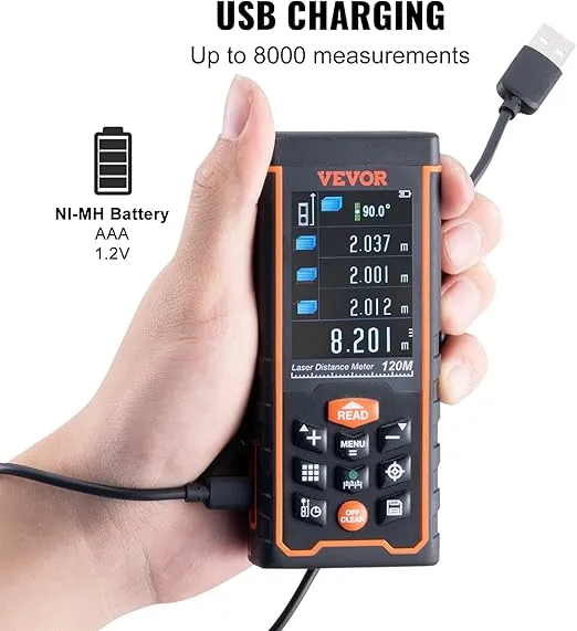 VEVOR Laser Measure, 400ft Laser Measurement Tool with Camera, Laser Distance Meter with Electronic Angle, M/Ft//in Unit Switching, 2.4'' Colorlit Screen, Measure Distance/Area/Volume,Pythagorean Mode