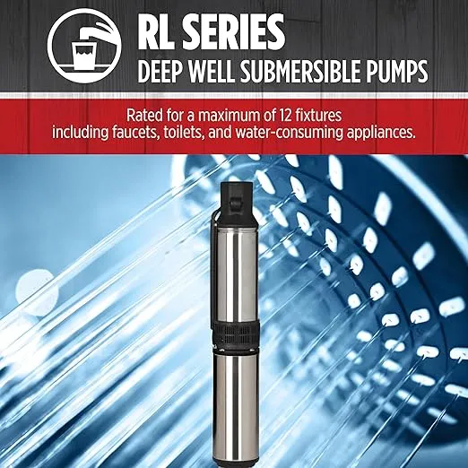 Red Lion RL12G05-2W2V 4-inch Submersible Deep Well Pump, 1/2 HP, 12 GPM, 2-Wire, 230 Volt, Steel, 14942402