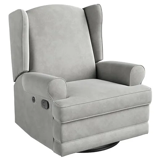 Storkcraft Serenity Upholstered Swivel Glider with USB Charging Port (Steel) – Fully Upholstered Wingback Nursery Glider Recliner with Manual Recline Function, 2 USB Charging Ports, 360 Swivel Base