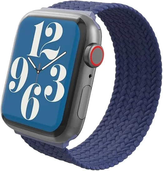 ZAGG Gear4 Braided Stretchy Solo Loop Band - Compatible with Apple Watch 42mm 44mm 45mm, Elastic Strap Wristbands for iWatch Series 7/6/SE/5/4/3/2/1, Navy Blue, Medium (705009506)