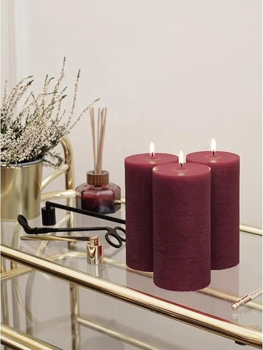 CANDWAX 3x6 Pillar Candle Set of 3 - Decorative Rustic Candles Unscented and No Drip Candles - Ideal as Home Decor Candles or Large Candles for Home Interior - Burgundy Candles