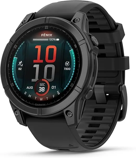 Garmin fēnix® E – 47 mm, AMOLED, Premium Multisport GPS Smartwatch, Long-Lasting Battery Life, Slate Gray Steel with Black Band