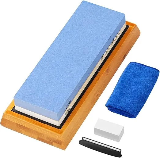 Angerstone Premium Knife Sharpening Stone–Whetstone 1000/6000 Grit, Whetstone Knife Sharpener Stone with NonSlip Base, Best Wet Stone Sharpening Kit, Angle Guide, Flattening Stone