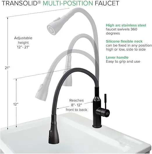 Transolid PF7509A-MB Kitchen/Laundry Faucet with Dual Spray and Flex Neck in Matte Black