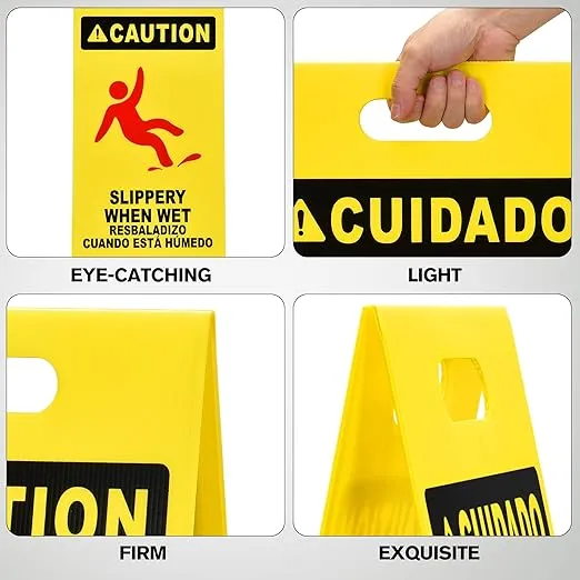 MATTHEW CLEANING 25'' Industrial Wet Floor Sign 6 Pack 2-Sided Durable Corrugated Plastic Birght Yellow Multilingual Warning Signs Commercial Caution Wet Fold-out Floor Signs For Indoors
