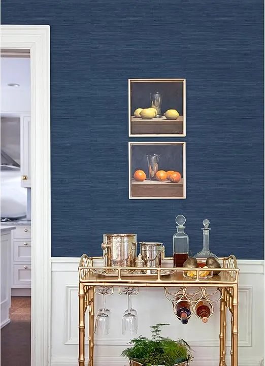 NuWallpaper x Social Social Classic Faux Grasscloth Peel and Stick Wallpaper, Navy Blue
