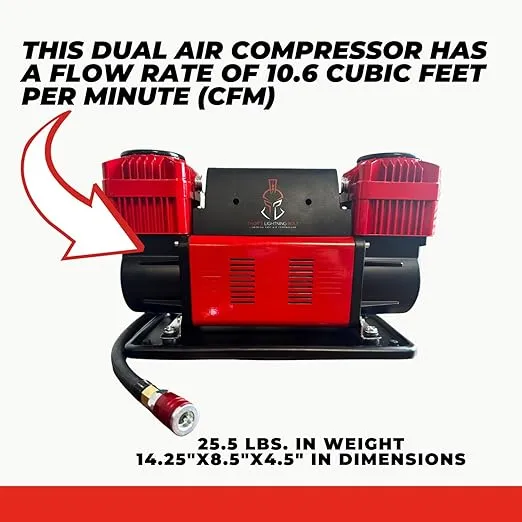 Thor's Lightning Bolt Portable 12v True Dual Air Compressor 10.6 CFM with Digital Pressure Gauge, Single-Tire Inflator/Deflator Air Gun