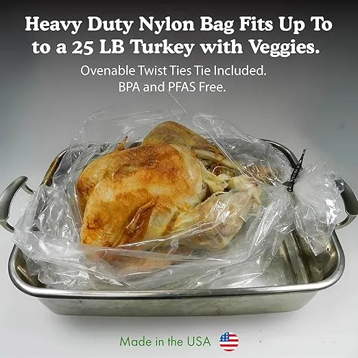 Regency Wraps Turkey Roasting Bags With Twist Ties, Oven Safe Bags for Cooking Flavorful Turkey, Poultry, or Meat with Easy Clean Up, Clear, 20" x 24" (2 pack)