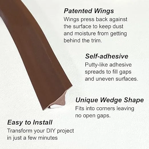 InstaTrim The Original Flexible Trim -10ft Dark Brown 3/4" Wide Caulk Tape - Adhesive Trim with Many Uses Including Caulking for Bathtubs, Sinks, Counters, Tile, Floors - Made in USA