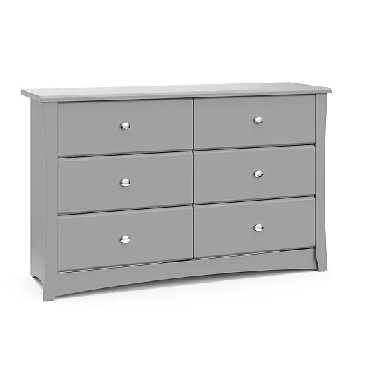 Storkcraft Crescent 6 Drawer Double Dresser (Pebble Gray) – GREENGUARD Gold Certified, For Nursery, Dresser, Kids Nursery Organizer, Chest of Drawers