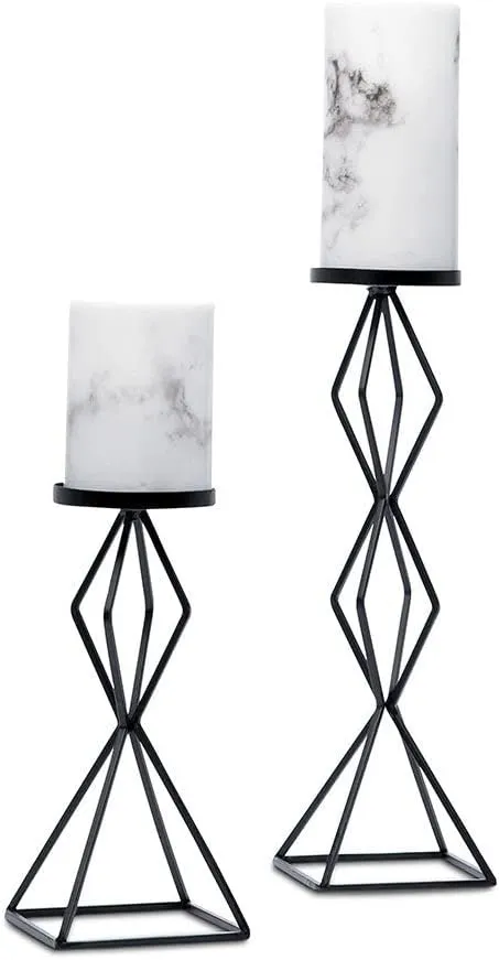 Weddingstar Tall Geo Pillar Candle Holder - Black - Set of 2