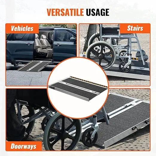 VEVOR Portable Wheelchair Ramp 2FT, Non-Slip Aluminum Folding Handicap Ramp, Door Threshold Ramps for Wheelchair for Home,Wheel Chair Ramp Steps, Cars, Scooter, Cart, Curbs, Stairs