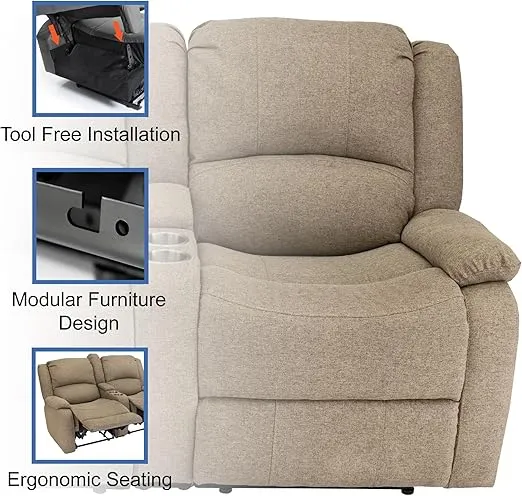 RecPro Charles 64" Double Recliner RV Sofa with Console and Cupholders | Zero Wall Loveseat for Camper | Wall Hugger Couch | Fifth Wheel Theater Seating | Replacement RV Furniture | Oatmeal Cloth