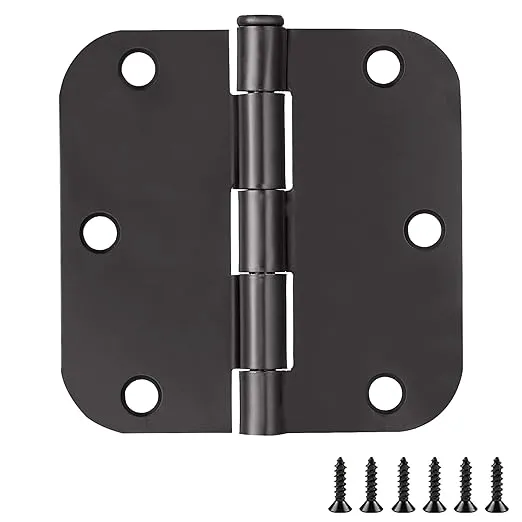 Door Hinges for Interior Doors 12-Pack 3.5-inch x 3.5-inch – Rounded 5/8-inch Radius Steel Door Hinge – Matte Black – Fits Standard Doors – Design House 189761