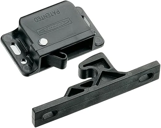 Southco C3 Series Passivated Plastic Grabber Catch Side Mount Concealed Push-to-Close Latch with Silver Spring, 22N Pullup, Black