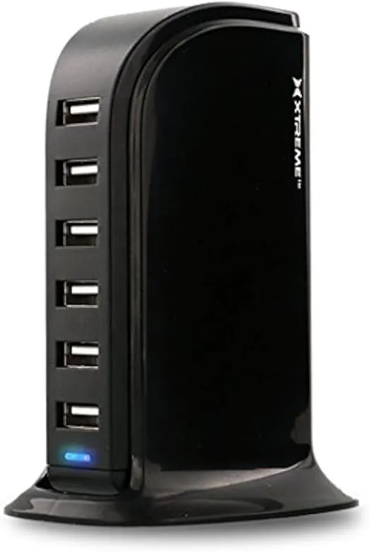 Xtreme Cables Multi-Port 6 USB Desktop Charge Tower (Black)