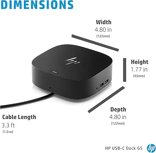 HP USB-C Dock G5-8 in 1 Adapter for Both USB-C and Thunderbolt-Enabled Laptops, PCs, & Notebooks - Single Cable for Charging, Networking, or Data Transfers - Great for Secure & Remote Management