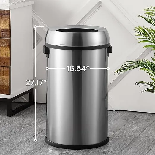 happimess HPM1015A Chuck Kitchen/Office 17.2-Gallon Open-Top Trash Can with Soft-Close Lid, Modern, Minimalistic, Fingerprint Proof for Home, Kitchen, Laundry Room, Office, Bedroom, Bathroom, Chrome