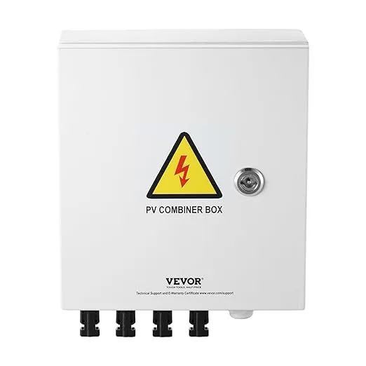 VEVOR PV Combiner Box, 4 String Metal Solar Combiner Box with 15A Rated Current Fuse 63A Circuit Breaker Lightning Arrester, Steel Case for On/Off Grid Solar Panel System, IP65