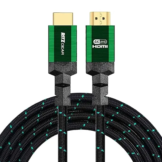 Ritz Gear 4K HDMI 2.0 Cable 15 ft. [2 Pack] 18 Gbps Ultra High Speed Braided Nylon Cord & Gold Connectors - 4K@60Hz/UHD/3D/2160p/1080p/ARC & Ethernet. Compatible with UHD TV/Monitor/PC/PS5/Xbox